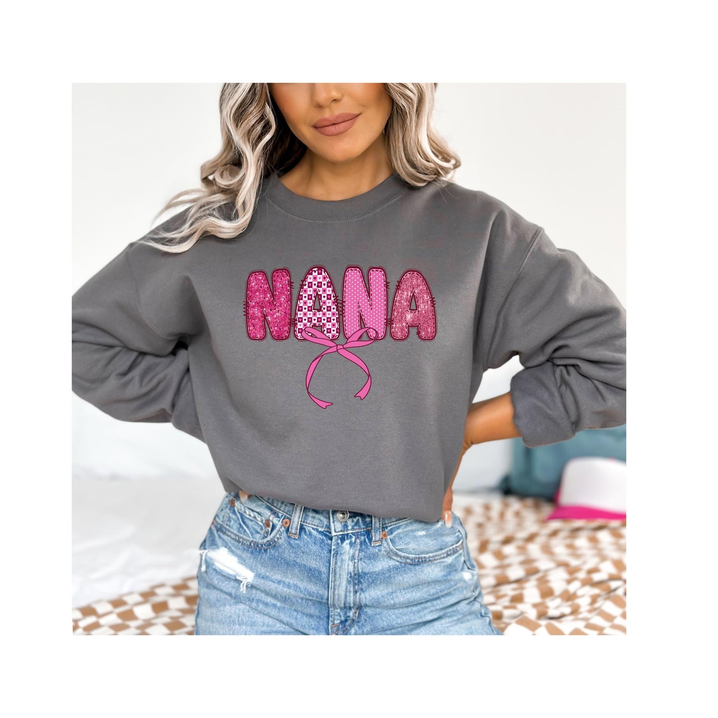 Nana with a Pink Ribbon Sweatshirt, Cute Grandma Sweater, Gift for Nana, Family Sweatshirt, Comfy Grandma sweater, cute Nana sweater