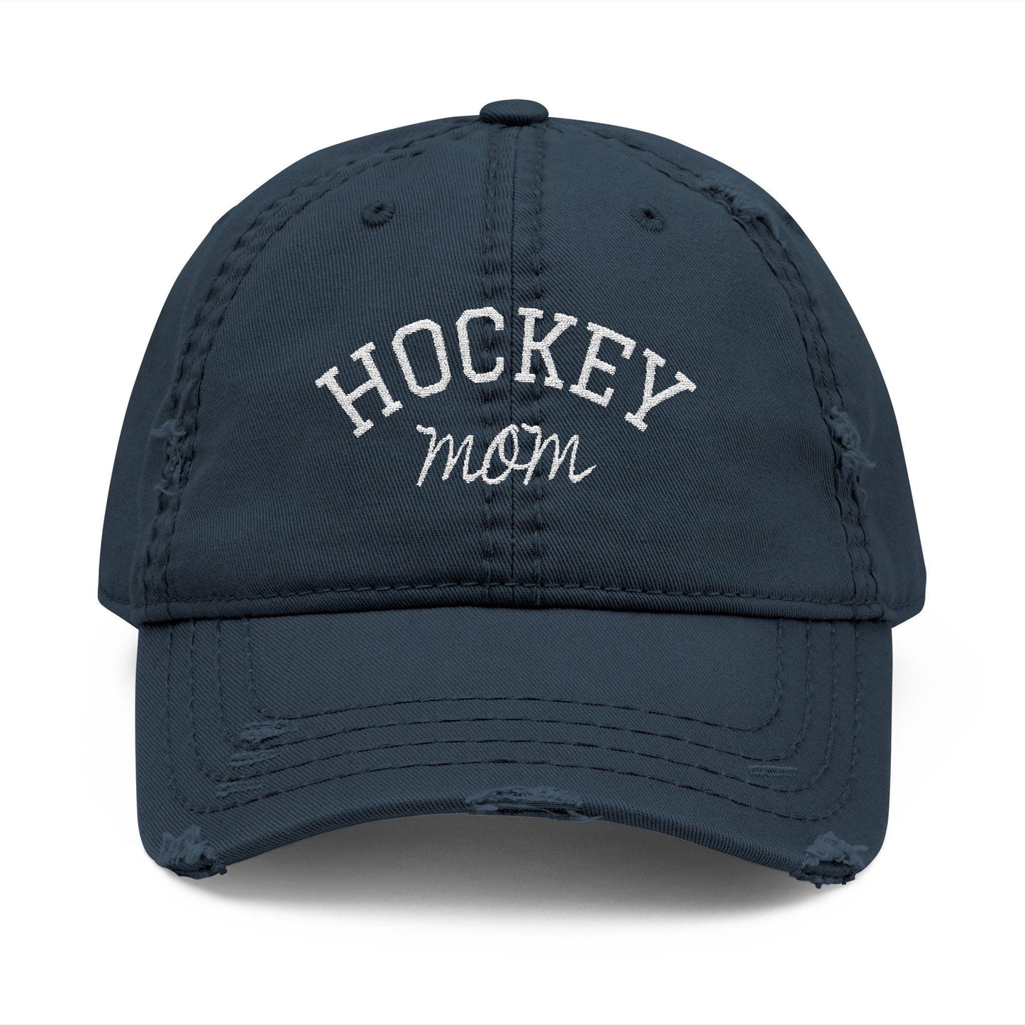 Distressed Embroidered Hockey Mom Hat: Vintage-Style Sports Cap