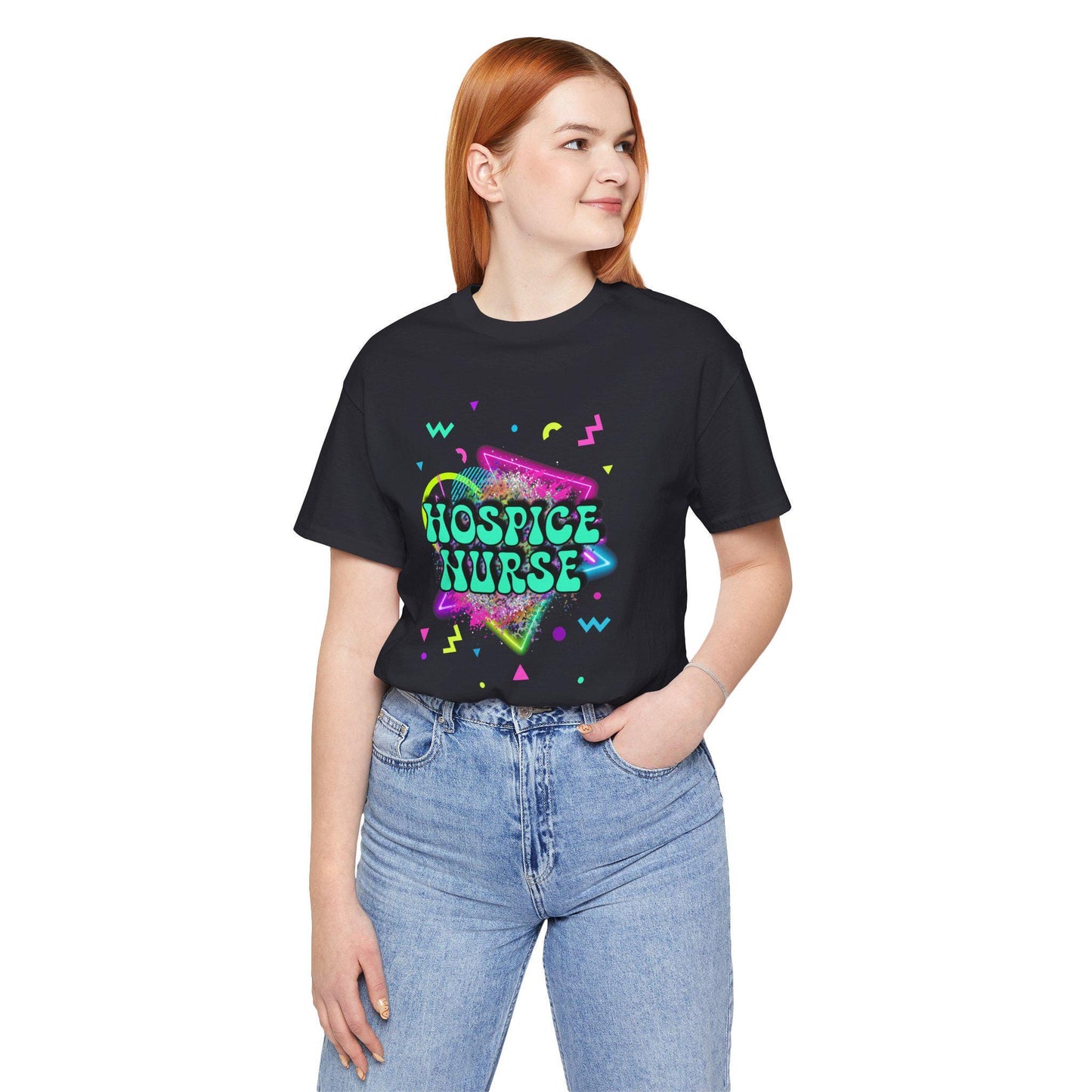 Colorful Hospice Nurse T-Shirt, Fun Nurse Apparel, Medical Tees, Gift for Nurses, Casual Workwear, 80's shirt, disco