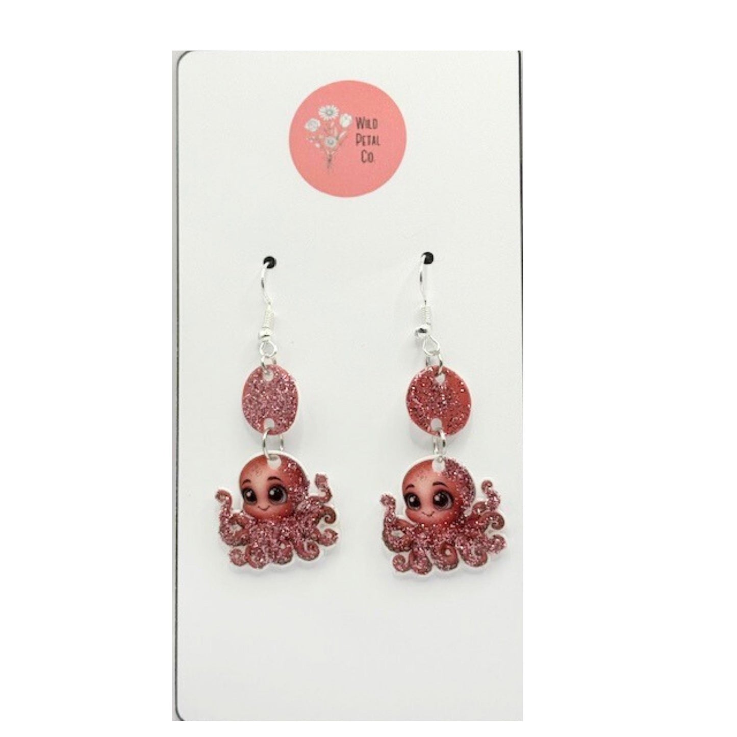Pink Octopus Earrings – Glitter Sea Creature Jewelry