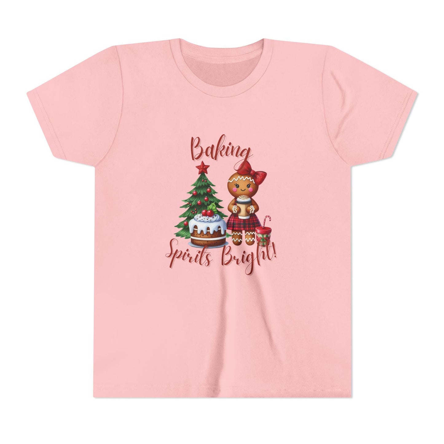Festive Baking Tee, Christmas T-Shirt, Youth Holiday Apparel, Gifts for Kids, Cute Christmas Shirt, Baking Spirits Bright Tee