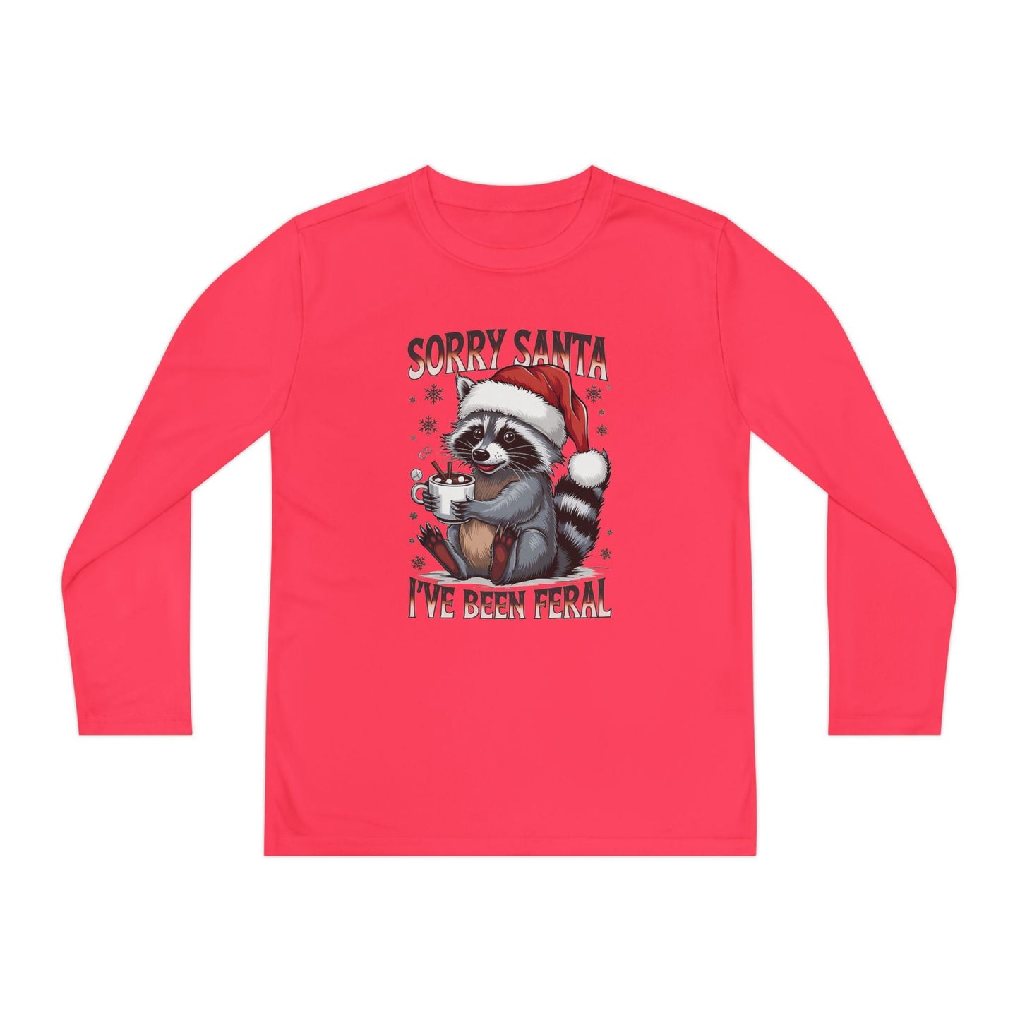 Youth Long Sleeve Holiday Tee - Cute Santa Raccoon, Christmas Gift, Festive Apparel, Youth T-Shirt, Cartoon Design