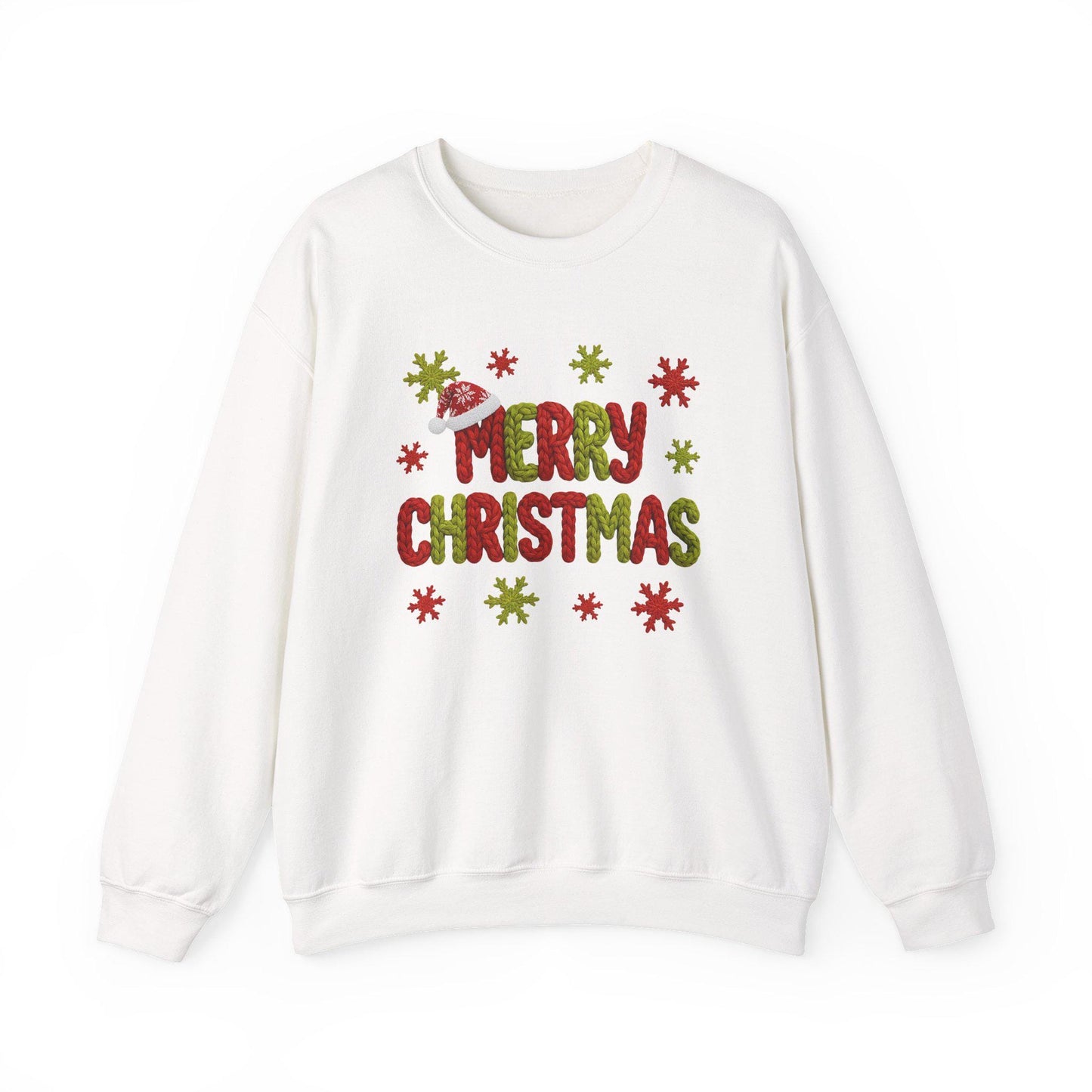 Faux Yarn Merry Christmas Crewneck Sweatshirt, Holiday Apparel, Winter Fashion, Cozy Gift, Unisex Sweatshirt, Cute sweater, Cozy Sweater