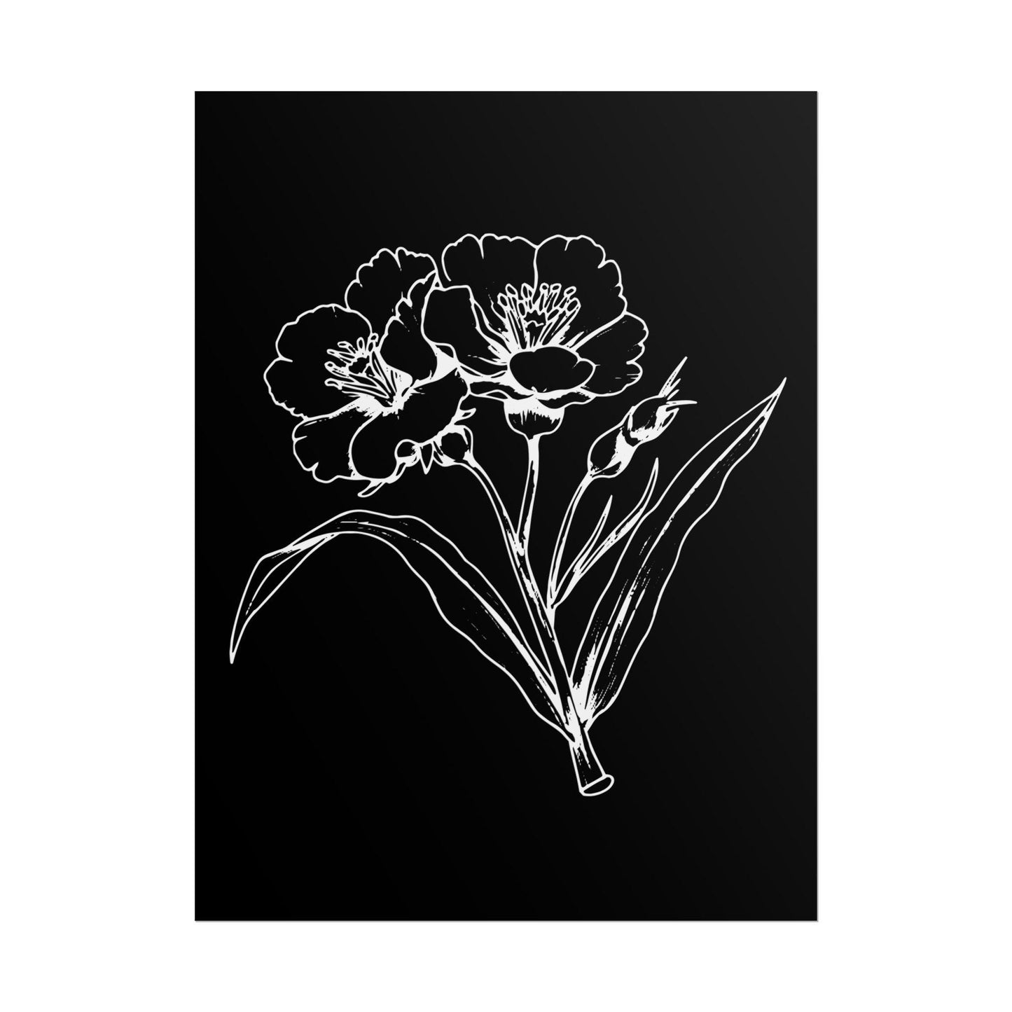 Elegant Floral Art Print: Minimalist Black and White Botanical Poster