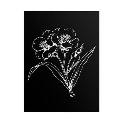 Elegant Floral Art Print: Minimalist Black and White Botanical Poster