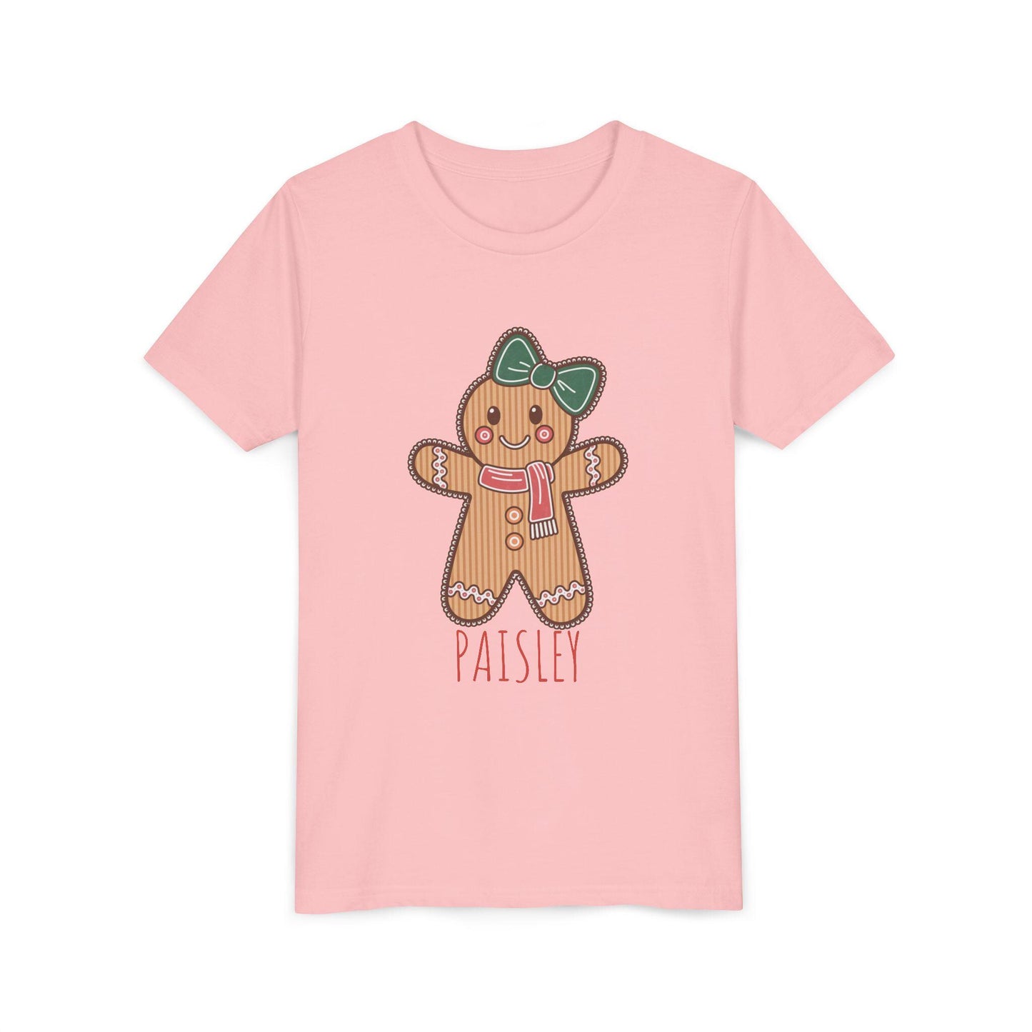 Personalized Gingerbread Holiday Youth Tee, Cute Christmas Shirt, Winter Outfit, Cozy Family Gift, Kids Holiday Apparel