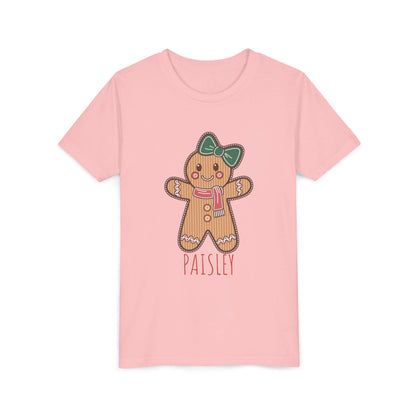 Personalized Gingerbread Holiday Youth Tee, Cute Christmas Shirt, Winter Outfit, Cozy Family Gift, Kids Holiday Apparel