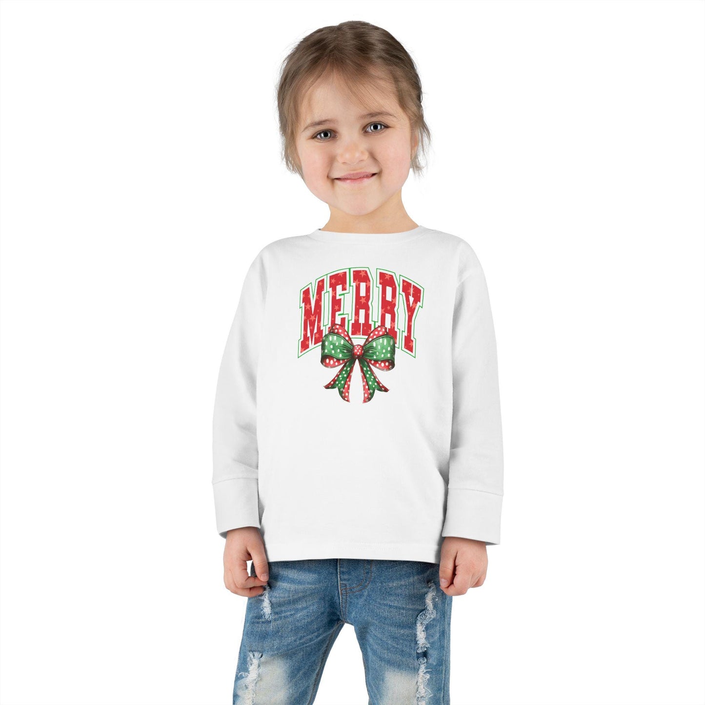 Merry Toddler Long Sleeve Tee - Cute Holiday Shirt for Kids, Christmas Gift, Festive Outfit, Seasonal Playwear, Joyful Celebration Apparel