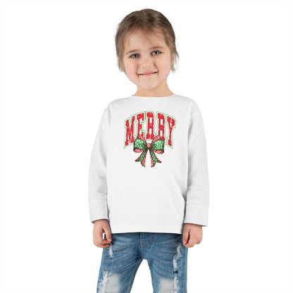 Merry Toddler Long Sleeve Tee - Cute Holiday Shirt for Kids, Christmas Gift, Festive Outfit, Seasonal Playwear, Joyful Celebration Apparel