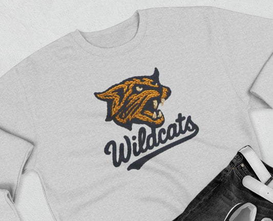 Wildcats Crewneck Sweatshirt, Faux Yarn, Cozy Sweatshirt, Casual Graphic Sweater, Team Apparel, Gift for Sports Fans