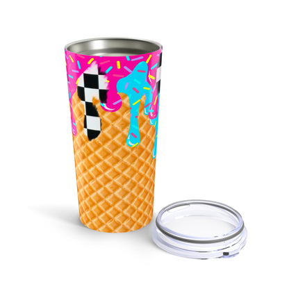 Ice Cream Cone Tumbler with Sprinkles & Checkered Drip. Fun Summer Drinkware, Drippy gift