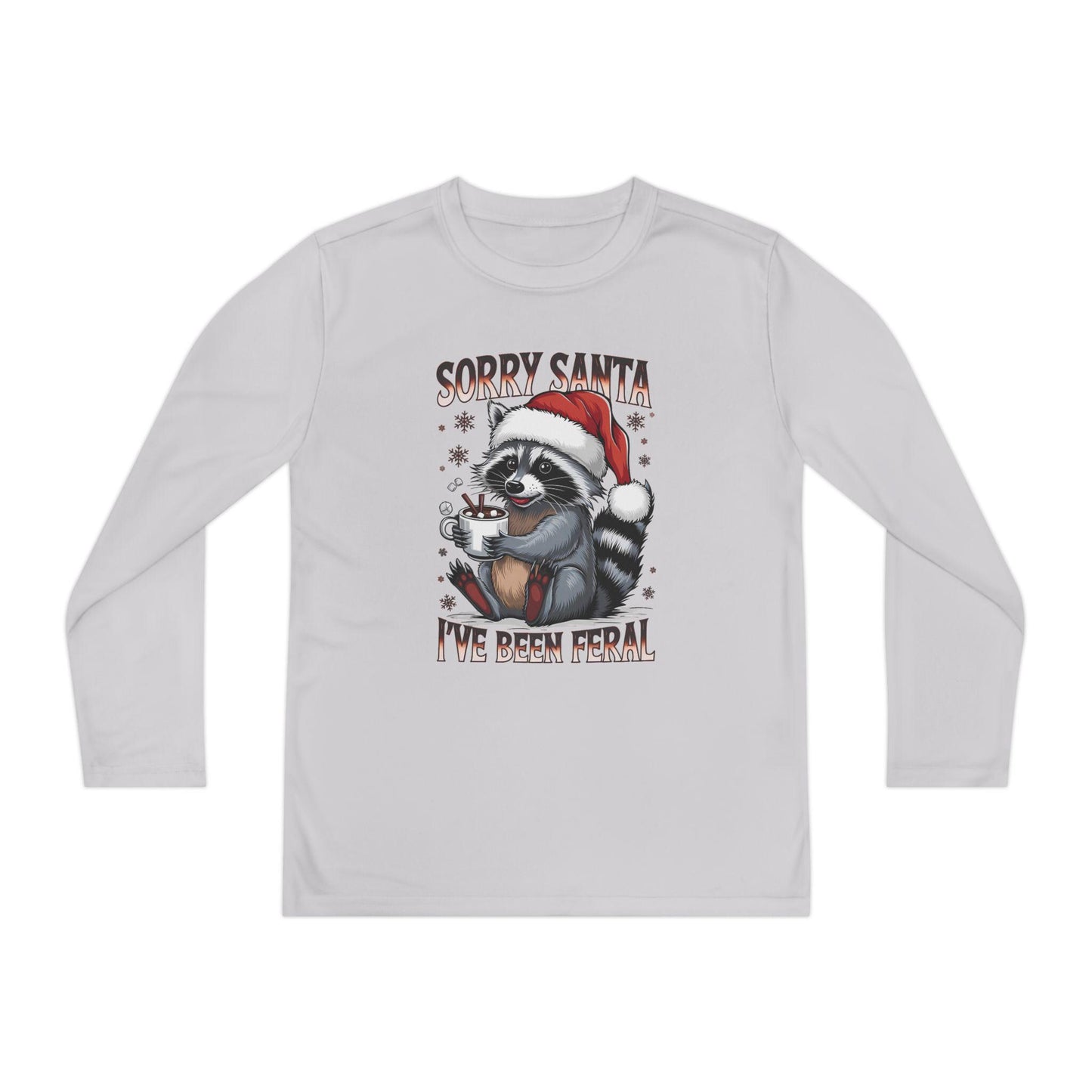 Youth Long Sleeve Holiday Tee - Cute Santa Raccoon, Christmas Gift, Festive Apparel, Youth T-Shirt, Cartoon Design