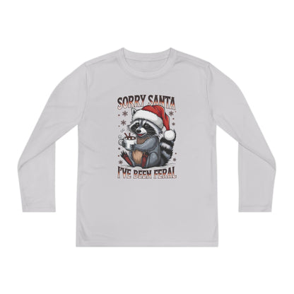 Youth Long Sleeve Holiday Tee - Cute Santa Raccoon, Christmas Gift, Festive Apparel, Youth T-Shirt, Cartoon Design