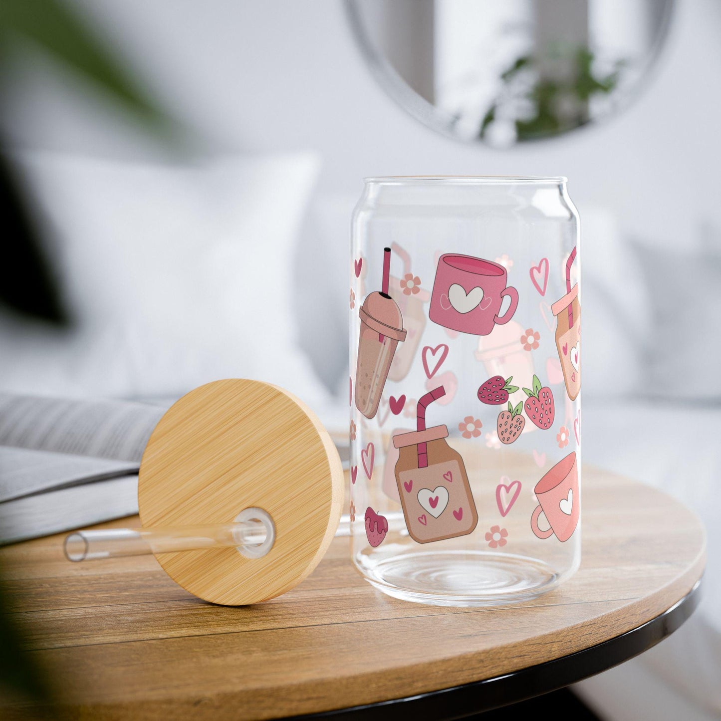 Cute Coffee Theme Sipper Glass with Straw, Perfect for Gifts, Summer Parties, Weddings, Picnics, Kids' Celebrations
