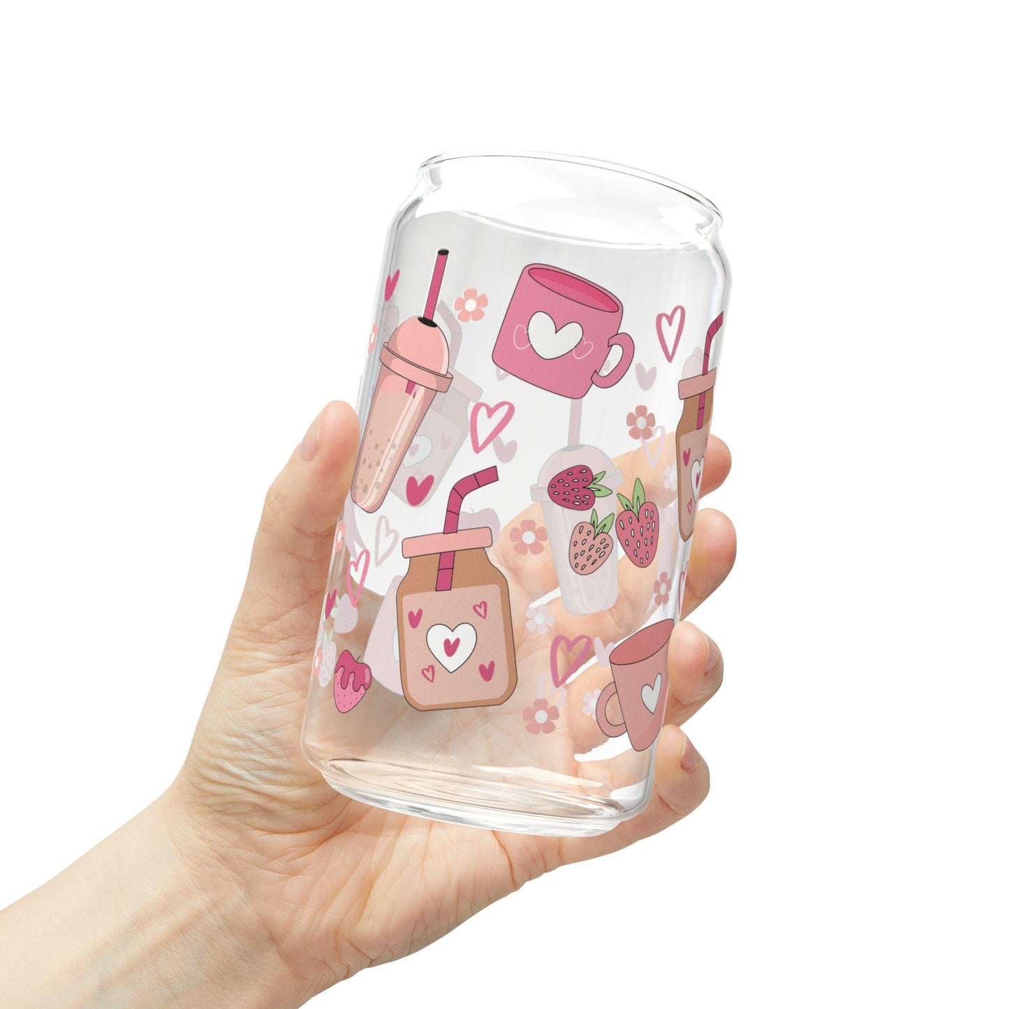 Cute Coffee Theme Sipper Glass with Straw, Perfect for Gifts, Summer Parties, Weddings, Picnics, Kids' Celebrations