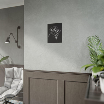 Elegant Floral Art Print: Minimalist Black and White Botanical Poster