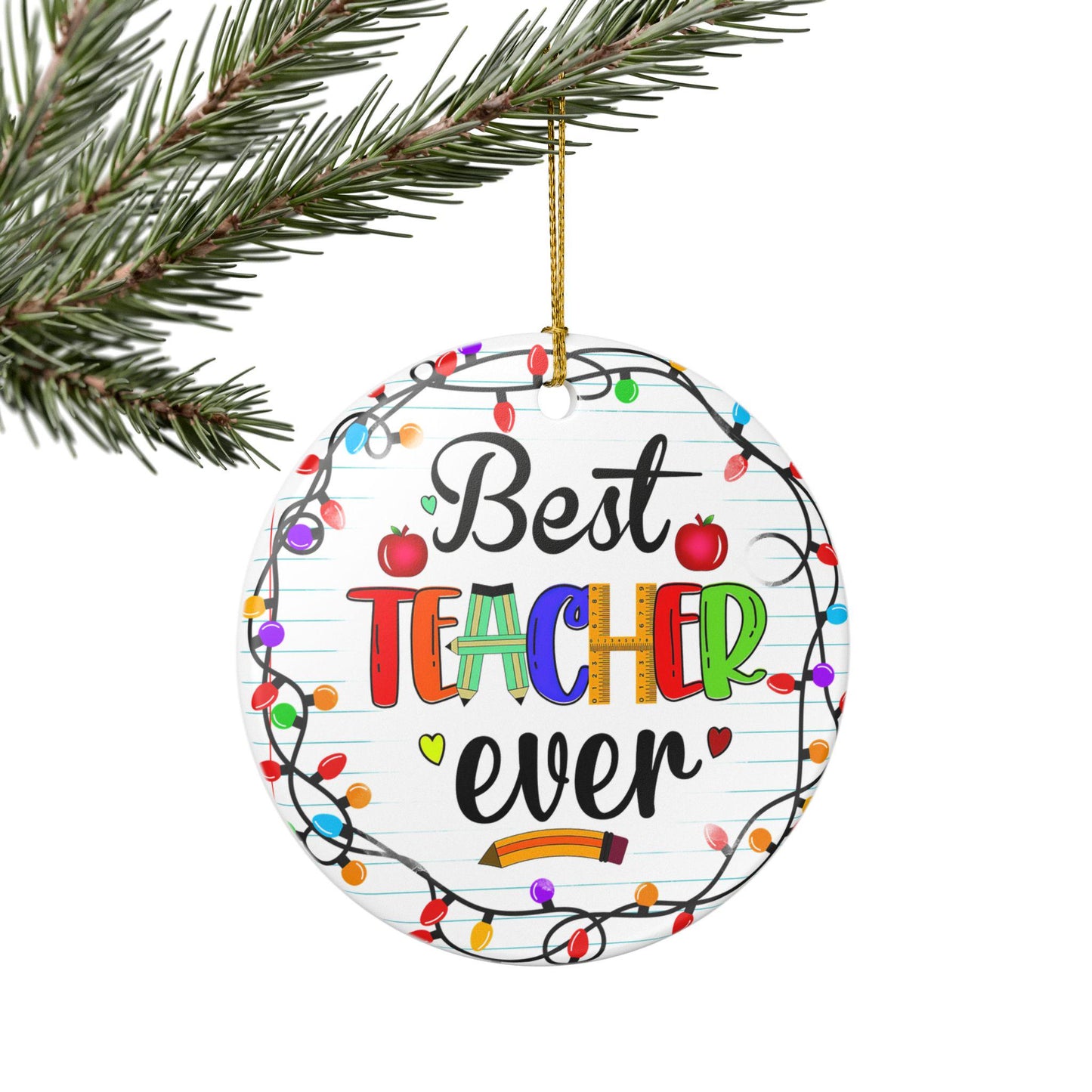 Best Teacher Ever Ceramic Ornament, Gift for Teachers, Christmas Decor, Classroom Decoration, Appreciation Gift, Holiday Ornament