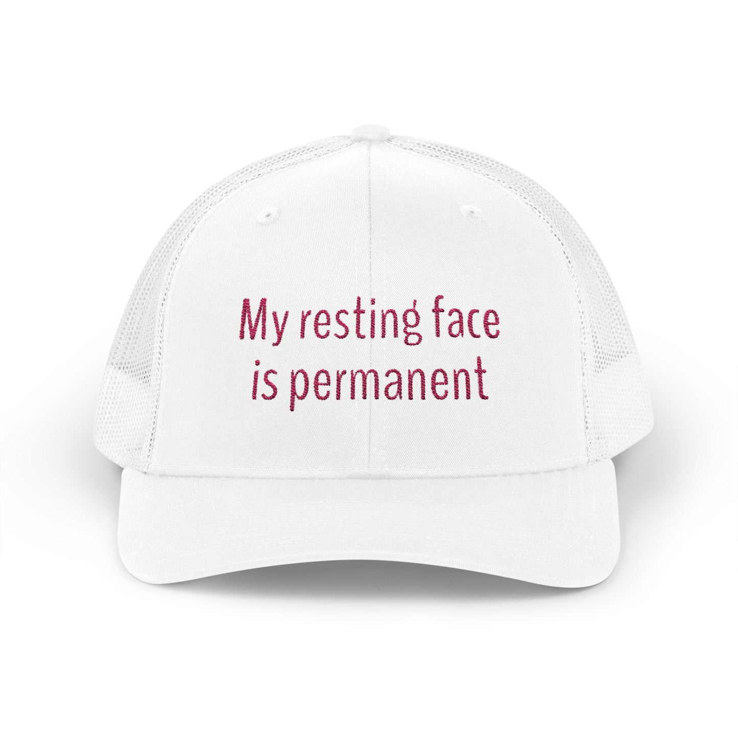 My resting face is permanent Snapback Trucker Cap - Fun Quote, Gift for Friends, Casual Wear, Summer Accessory, Sassy Statement Hat
