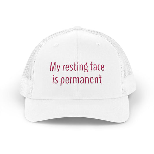 My resting face is permanent Snapback Trucker Cap - Fun Quote, Gift for Friends, Casual Wear, Summer Accessory, Sassy Statement Hat