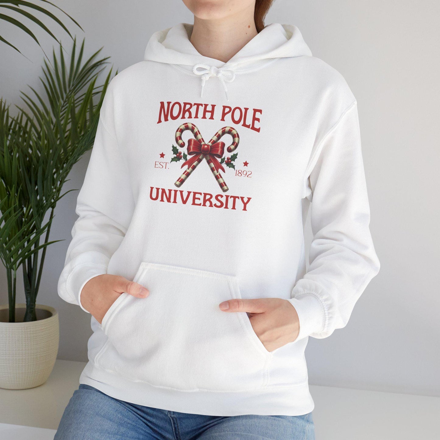North Pole University Christmas Hoodie: Unisex Holiday Sweatshirt
