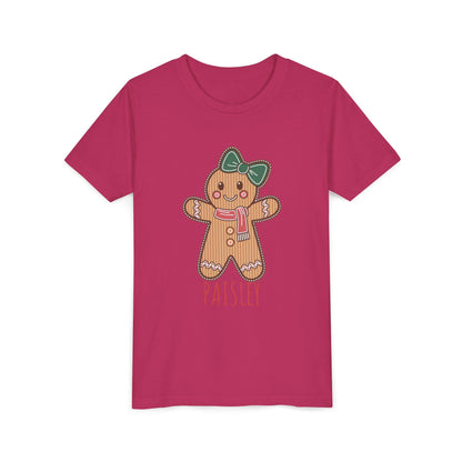 Personalized Gingerbread Holiday Youth Tee, Cute Christmas Shirt, Winter Outfit, Cozy Family Gift, Kids Holiday Apparel