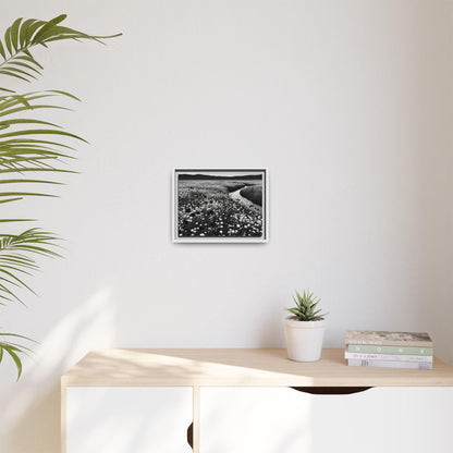 Framed Floral Landscape Canvas Print: Black and White Nature Decor