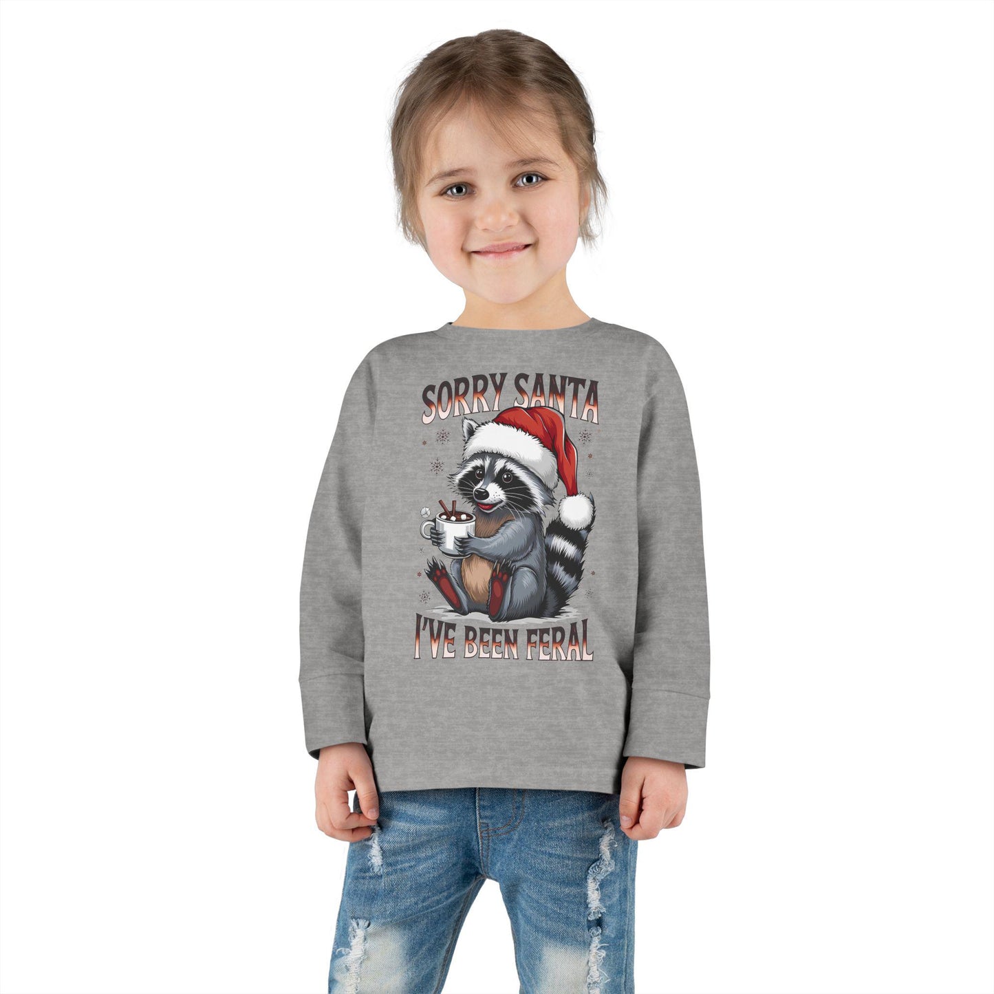 Toddler Long Sleeve Tee, Funny Christmas Tee, Holiday Apparel, Kids' Gift, Cute Santa Shirt, Feral Animal Tee