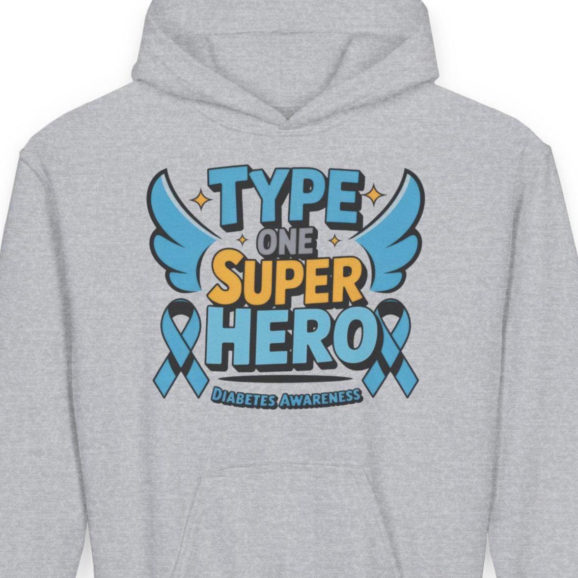 Type One Superhero Youth Hoodie - Inspirational Gift for Diabetic Kids, Diabetes Awareness, Birthday Present, Casual Wear, Comfort Clothing