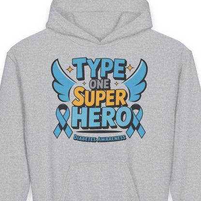 Type One Superhero Youth Hoodie - Inspirational Gift for Diabetic Kids, Diabetes Awareness, Birthday Present, Casual Wear, Comfort Clothing