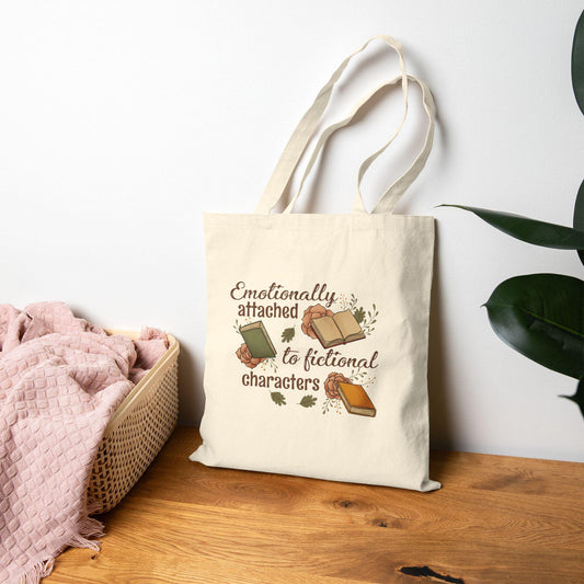 Emotionally Attached to Fictional Characters Tote Bag, Book Lover Canvas Tote, book club gift