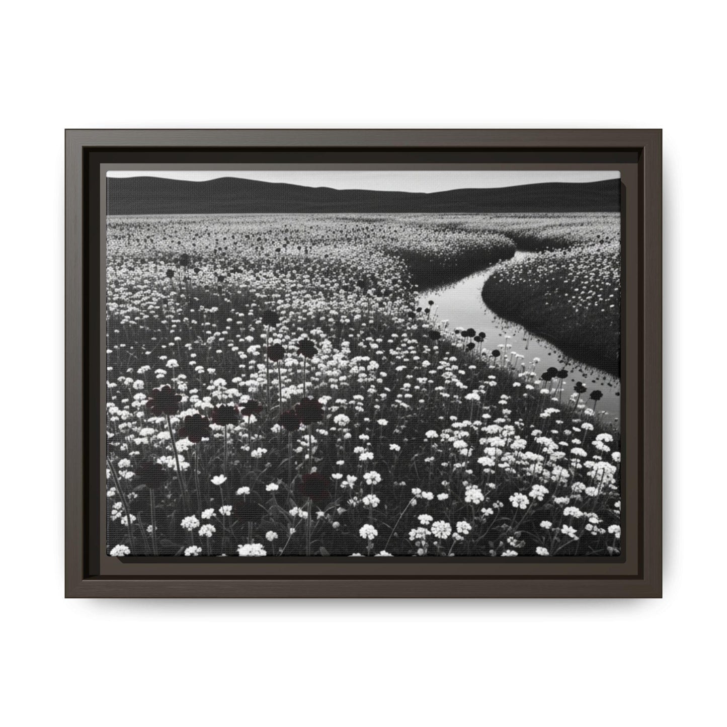 Framed Floral Landscape Canvas Print: Black and White Nature Decor