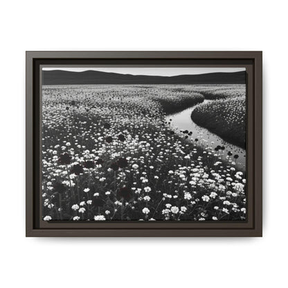 Framed Floral Landscape Canvas Print: Black and White Nature Decor