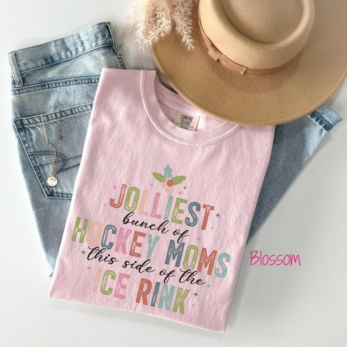 Jolliest Hockey Moms shirt,Ice Rink Celebration Shirt, Sports Fan, Gift for Hockey Moms, Holiday hockey mom shirt, funny Christmas tee