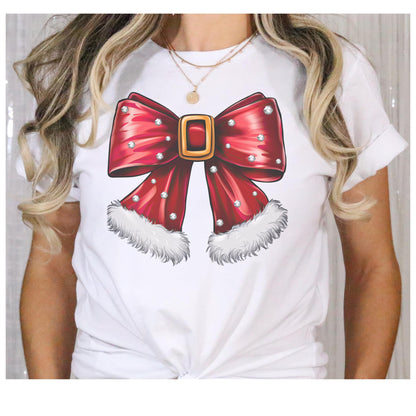 Festive Christmas Bow Tee, Holiday Gift, Casual Wear, Unisex T-Shirt, Seasonal Apparel, Christmas Celebration Shirt, Mrs Claus bow
