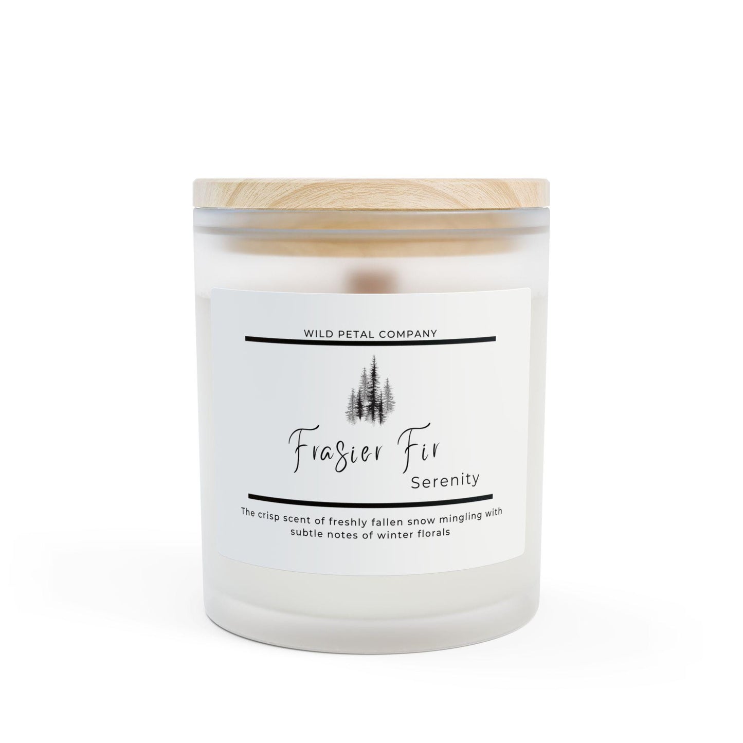 Frosted Glass Candle: Frasier Fir Scented, Vegan Wax, Wooden Wick
