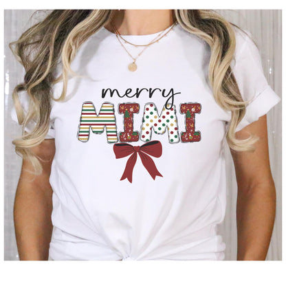 Merry Mimi Tee,  Festive Holiday T-Shirt for Grandmothers, Cute Gift for Christmas, Family Gatherings, Holiday Parties, mimi christmas gift