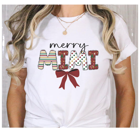 Merry Mimi Tee,  Festive Holiday T-Shirt for Grandmothers, Cute Gift for Christmas, Family Gatherings, Holiday Parties, mimi christmas gift