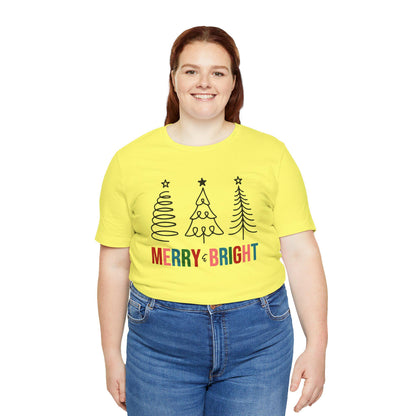 Merry & Bright Christmas Tree Shirt, Holiday Graphic Tee, Holiday Gift Shirt, Unisex Holiday Apparel, Festive T-Shirt, Winter Wear