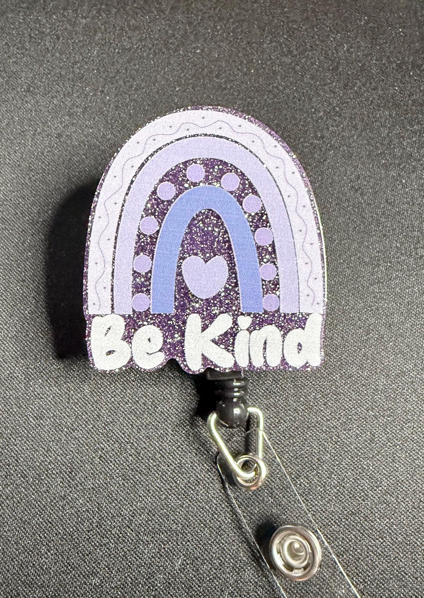 Be Kind Badge Reel, Purple and  Blue Rainbow ID Holder for Nurses, Teachers and Healthcare Workers
