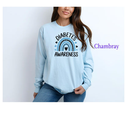 Diabetes Awareness Long Sleeve T-Shirt, Diabetes Support and Advocacy, Fundraiser Events, Gifts, Awareness Campaigns, Support, JD1, T1D