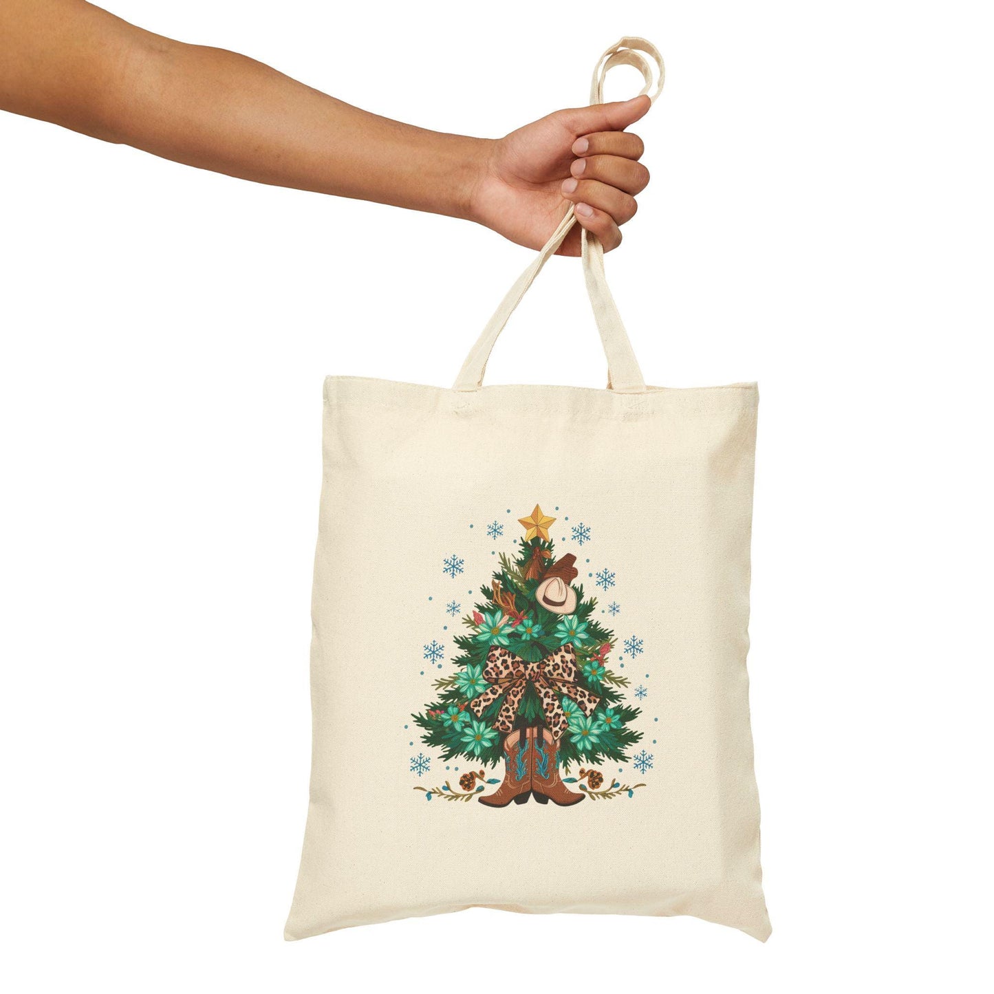 Christmas Tree Cotton Canvas Tote Bag: Festive Holiday Shopping Bag