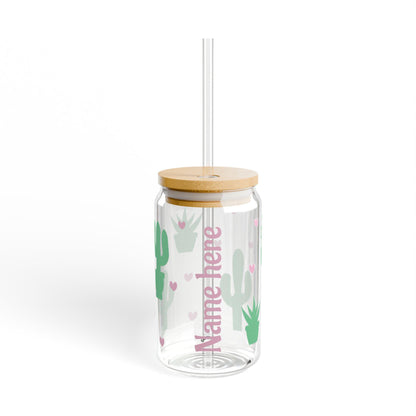 Cactus-Themed Sipper Glass, 16oz | Personalized Drinkware, Cute Tumblers, Eco-Friendly Glass, Gift for Her, Summer Party, western glass