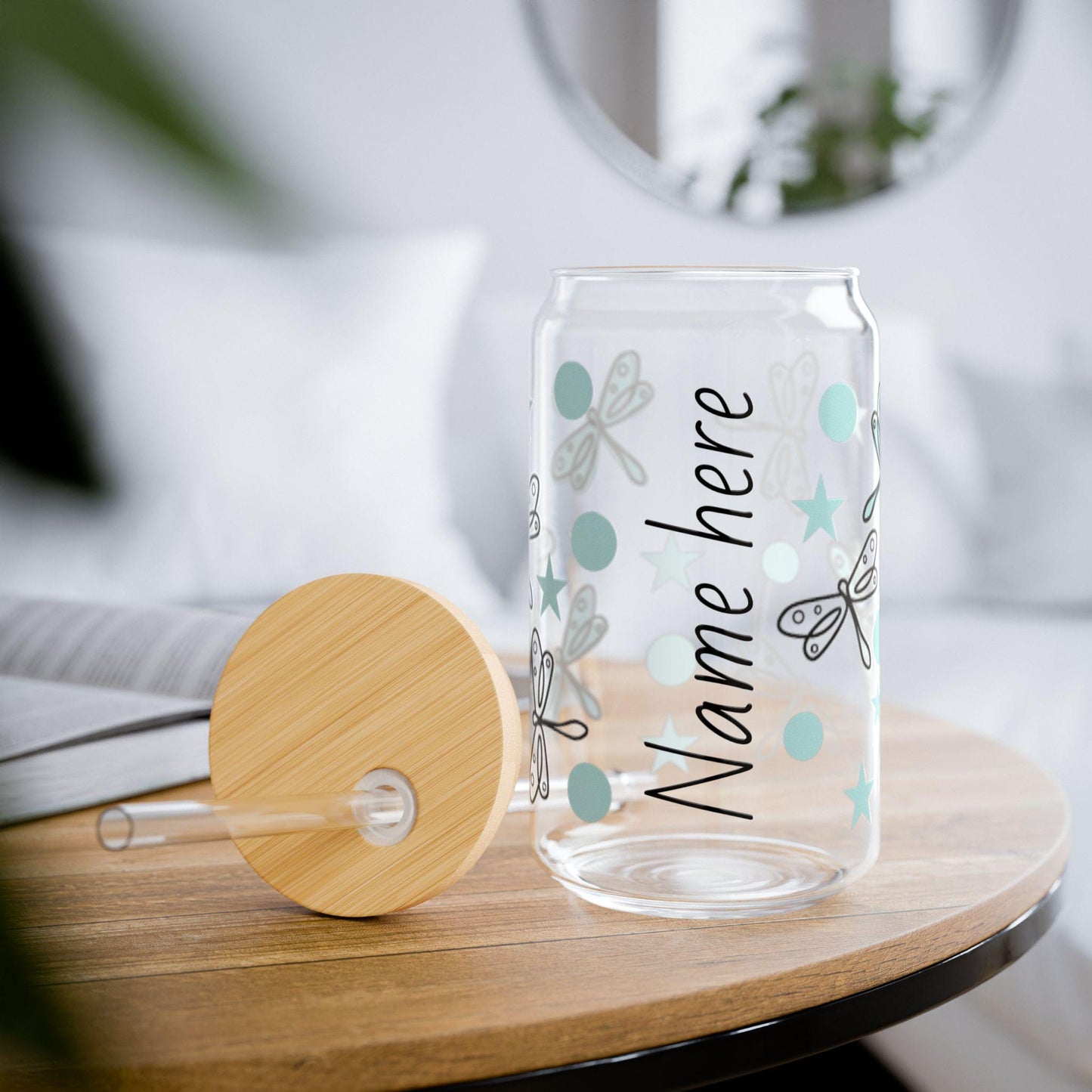 Personalized Dragonfly Sipper Glass, 16oz | Unique Name Here Drinkware, Gift for Her, Eco-friendly Straw Glass, Cute Party Favor