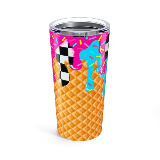 Ice Cream Cone Tumbler with Sprinkles & Checkered Drip. Fun Summer Drinkware, Drippy gift