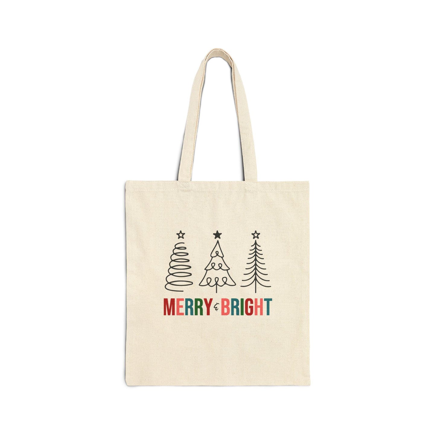 Merry & Bright Cotton Canvas Tote Bag, Holiday Gift Bag, Eco-friendly Shopping Tote, Christmas Bag, Cute Grocery Tote, Reusable Tote