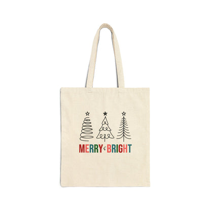 Merry & Bright Cotton Canvas Tote Bag, Holiday Gift Bag, Eco-friendly Shopping Tote, Christmas Bag, Cute Grocery Tote, Reusable Tote