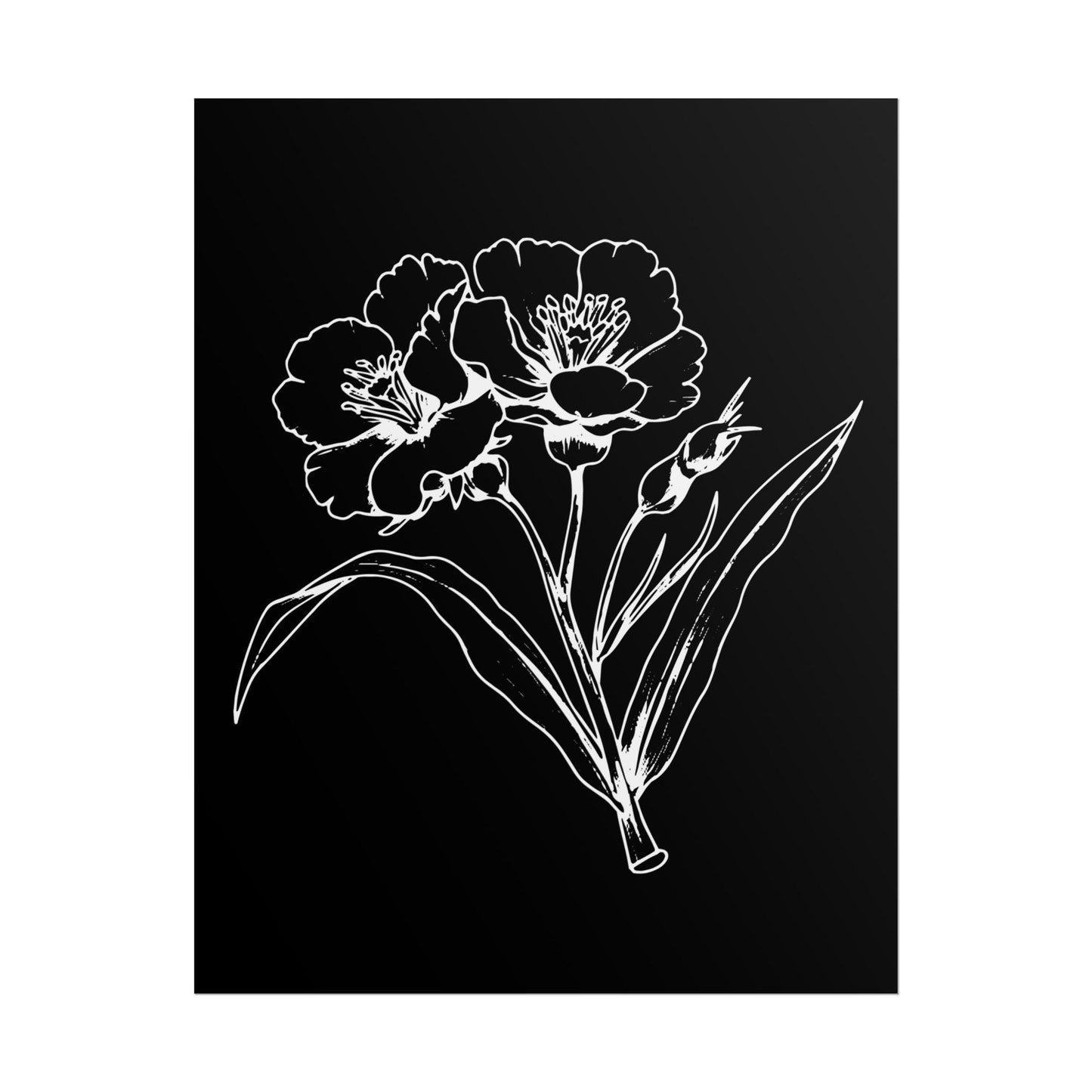Elegant Floral Art Print: Minimalist Black and White Botanical Poster