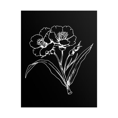 Elegant Floral Art Print: Minimalist Black and White Botanical Poster