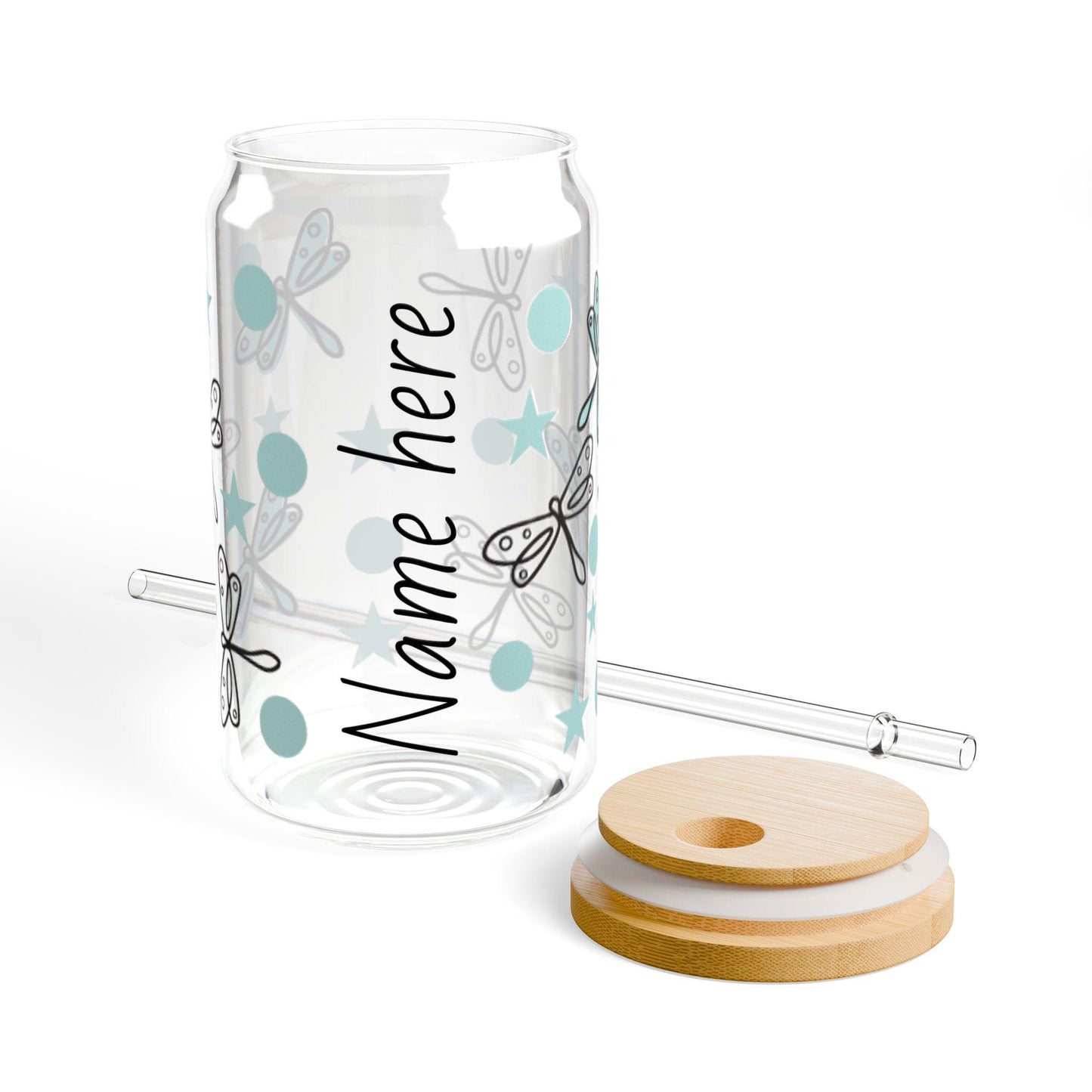 Personalized Dragonfly Sipper Glass, 16oz | Unique Name Here Drinkware, Gift for Her, Eco-friendly Straw Glass, Cute Party Favor