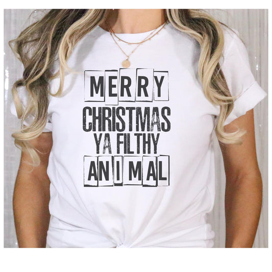 Funny Christmas Tee, Filthy Animal, Unisex Jersey Short Sleeve Tee, Holiday Gift, Casual Wear, Merry Christmas Shirt, Fun Christmas Apparel
